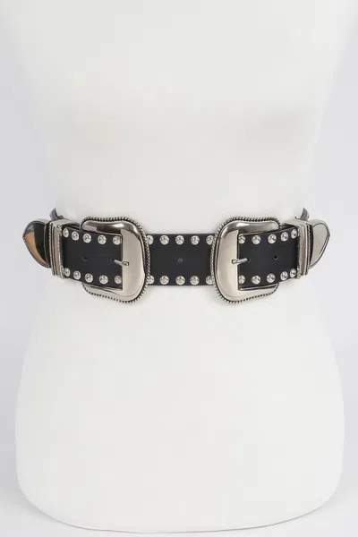 Fashnzfab Studded Double Buckle Belt In Black
