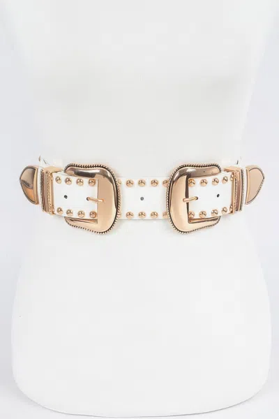 Fashnzfab Studded Double Buckle Belt In White