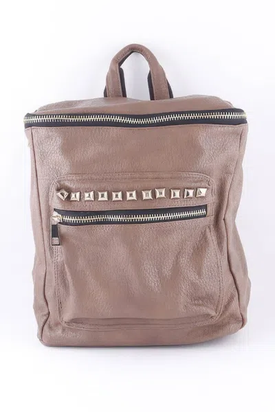Fashnzfab Studded Faux Leather Backpack In Beige