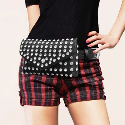 Fashnzfab Studded Faux Leather Fanny Pack / Belt / Clutch Bag In Black