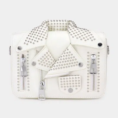 Fashnzfab Studded Faux Leather Jacket Designed Crossbody Bag In White