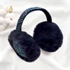 Fashnzfab Studded Fluffy Plush Fur Foldable Earmuff In Blue