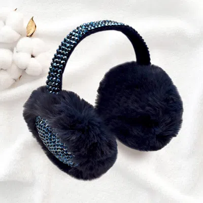 Fashnzfab Studded Fluffy Plush Fur Foldable Earmuff In Blue