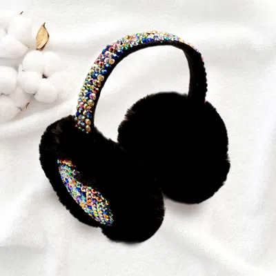 Fashnzfab Studded Fluffy Plush Fur Foldable Earmuff In Multi