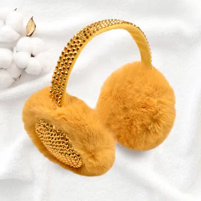 Fashnzfab Studded Fluffy Plush Fur Foldable Earmuff In Yellow