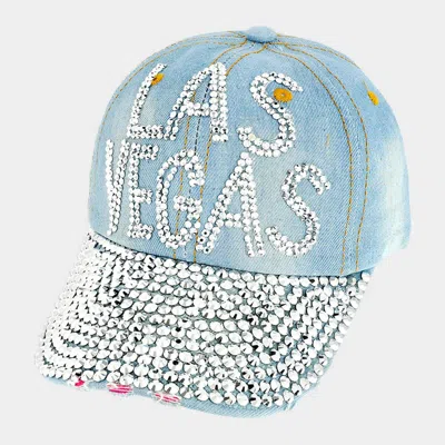 Fashnzfab Studded Las Vegas Message Denim Baseball Cap In Blue