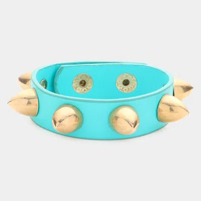 Fashnzfab Studded Leather Band Bracelet Teal In Blue