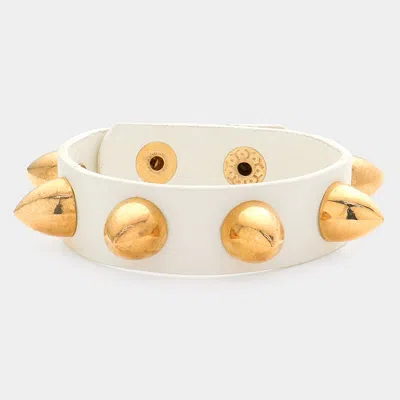 Fashnzfab Studded Leather Band Bracelet White
