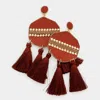 Fashnzfab Studded Leather Triple Tassel Earrings - Brown In Brown