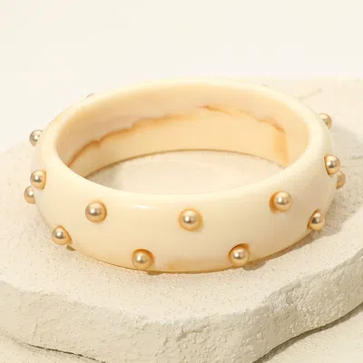 Fashnzfab Studded Resin Bangle Bracelet - Ivory In Gold