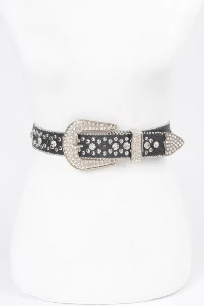 Fashnzfab Studded Rhinestone Belt In Black