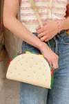 Fashnzfab Studded Taco Shape Clutch In Sand