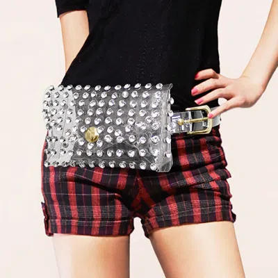 Fashnzfab Studded Transparent Fanny Pack / Belt / Clutch Bag In Gold