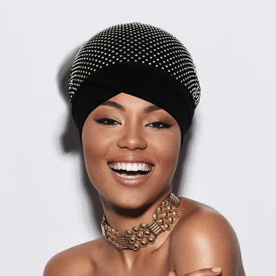 Fashnzfab Studded Turban Hat In Black