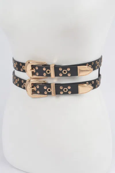 Fashnzfab Studded Two In One Waist Belt In Black