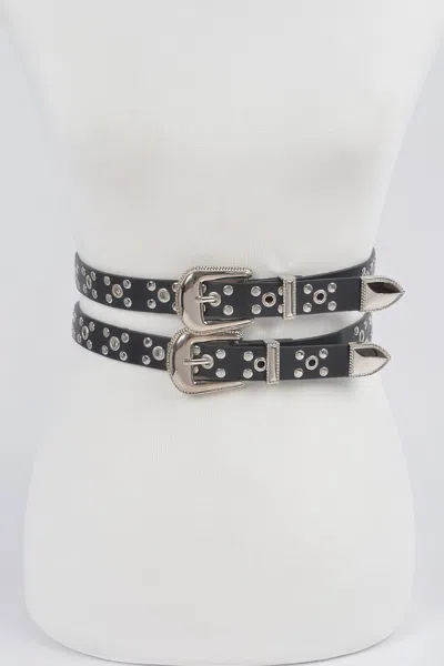 Fashnzfab Studded Two In One Waist Belt In Black