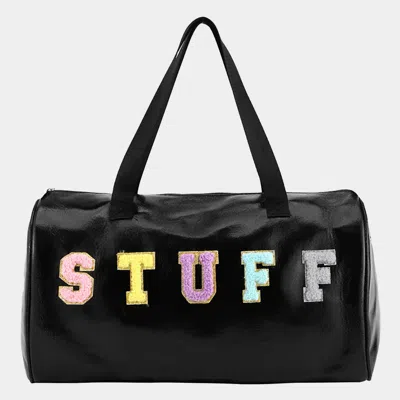 Fashnzfab Stuff Message Metallic Top Handle Duffle Bag / Crossbody Bag In Black