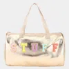 Fashnzfab Stuff Message Metallic Top Handle Duffle Bag / Crossbody Bag In Gold