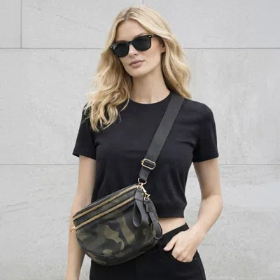 Fashnzfab Stylish Camo Pattern Crossbody Belt Bag In Green