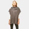 Fashnzfab Suede Feel Turtle Neck Faux Fur Poncho In Gray