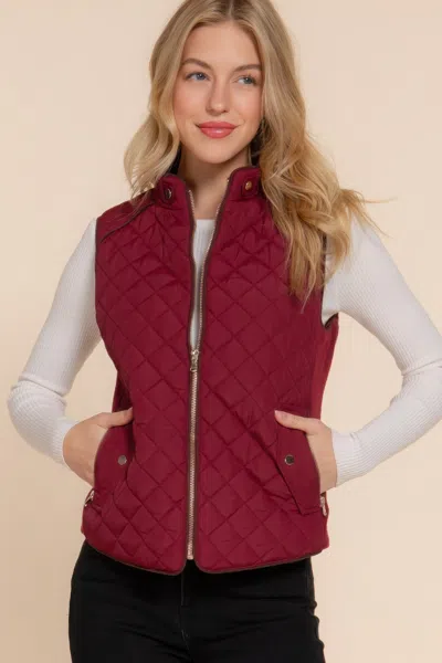 Fashnzfab Suede Piping Quilted Padding Vest In White