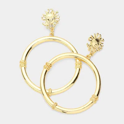 Fashnzfab Sun Accented Open Metal Circle Link Dangle Earrings In Gold