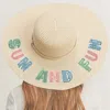 Fashnzfab Sun And Fun Sequin Message Straw Panama Sun Hat In Sand
