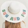 Fashnzfab Sun And Fun Sequin Message Straw Panama Sun Hat In White