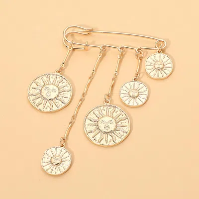 Fashnzfab Sun Charm Drop Pin Brooch In Gold