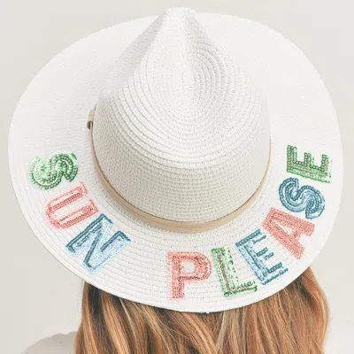 Fashnzfab Sun Please Sequin Message Straw Panama Sun Hat In Multi