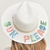 Fashnzfab Sun Please Sequin Message Straw Panama Sun Hat In White