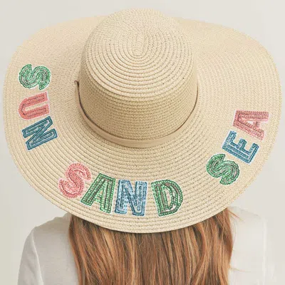 Fashnzfab Sun Sand Sea Sequin Message Straw Panama Sun Hat