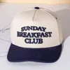 Fashnzfab Sunday Breakfast Club Message Embroidered Five Panel Canvas Snapback Baseball Cap In Blue