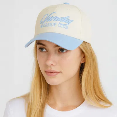 Fashnzfab Sunday Worship Club Embroidered Five Panel Canvas Baseball Cap In Blue