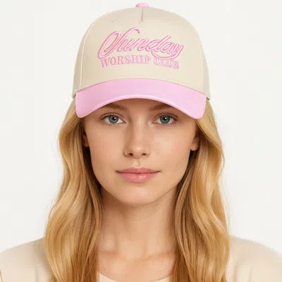 Fashnzfab Sunday Worship Club Embroidered Five Panel Canvas Baseball Cap In Pink