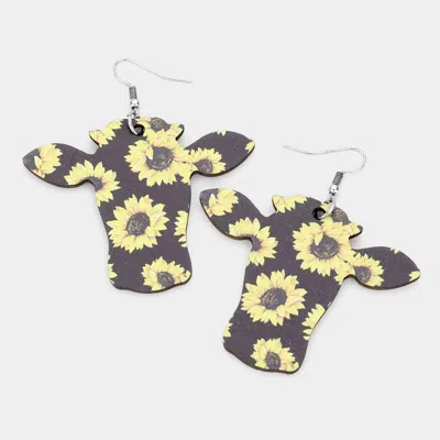 Fashnzfab Sunflower Accented Wood Cattle Dangle Earrings In Metallic