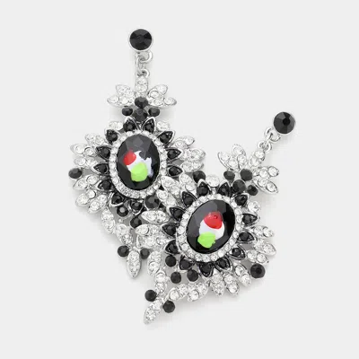Fashnzfab Sunflower Drop Evening Earrings - Jet Black, Rhodium In Silver