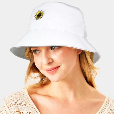 Fashnzfab Sunflower Patch Accented Bucket Hat In White
