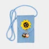 Fashnzfab Sunflower Patch Accented Mini Straw Crossbody Bag In Blue