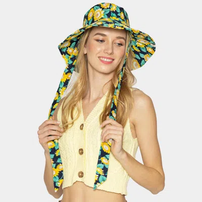 Fashnzfab Sunflower Patterned Chin Tie Bucket Hat In Blue