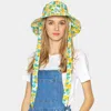 Fashnzfab Sunflower Patterned Chin Tie Bucket Hat In White