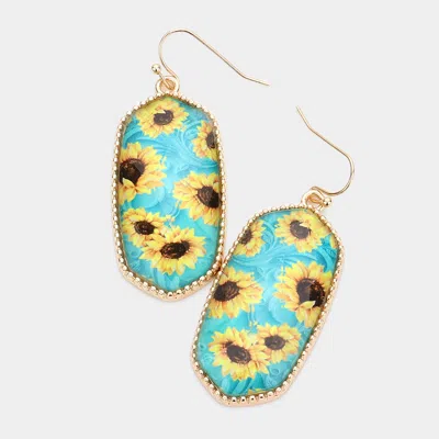 Fashnzfab Sunflower Printed Hexagon Dangle Earrings In Blue
