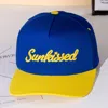 Fashnzfab Sunkissed Message Embroidered Five Panel Canvas Snapback Baseball Cap In Blue
