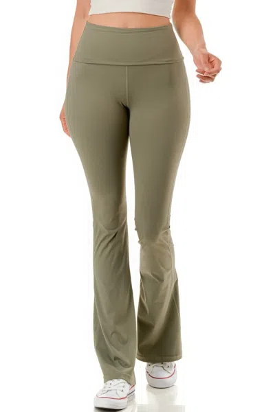 Fashnzfab Super High Waist Premium Yoga Flare Pants In Green