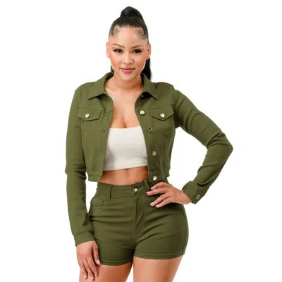 Fashnzfab Super Stretchy Cropped Jacket In Green