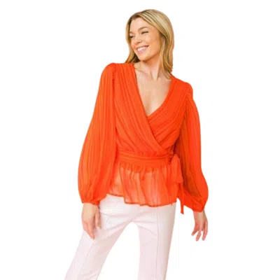 Fashnzfab Surplice Neckline Woven Top In Orange