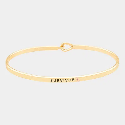 Fashnzfab Survivor _ Thin Metal Pink Ribbon Hook Bracelet In Gold