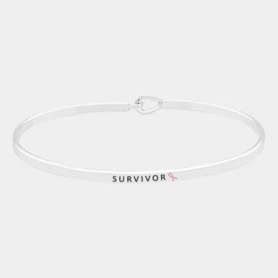Fashnzfab Survivor _ Thin Metal Pink Ribbon Hook Bracelet Rhodium In Multi
