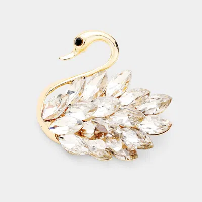Fashnzfab Swan Marquise Stone Cluster Accented Pin Brooch In Gold