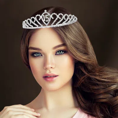 Fashnzfab Sweet 15 Rhinestone Princess Tiara 1.5" H In Silver